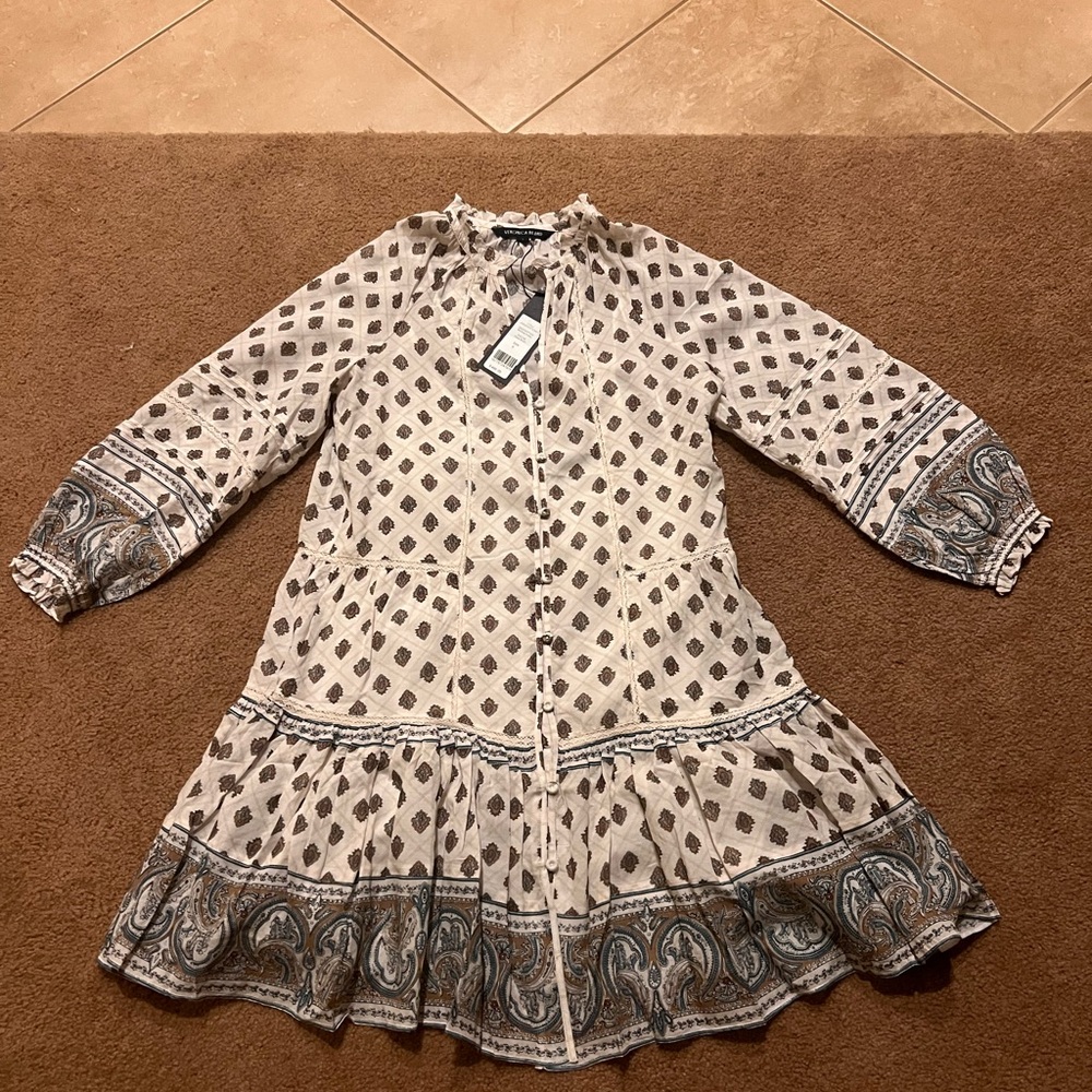 Veronica Beard Cream Paisley Long Sleeve Midi Dress Never Worn with Tags
